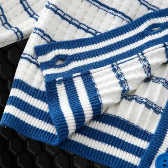 Kids’ Striped Knit Cardigan Blue and White Button-Up - Picture 4 of 9